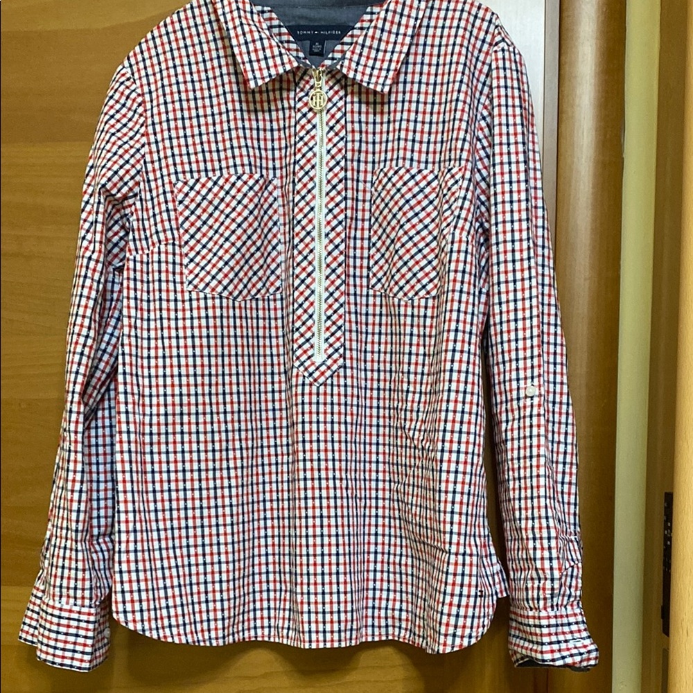 Women Red and Blue Checkered Long Sleeve Shirt